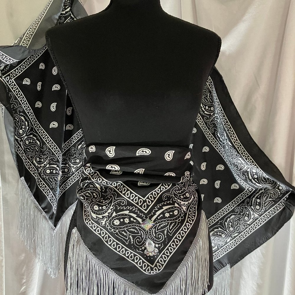 Fringed Blinged out Black Bandana with - Picture 16 of 16